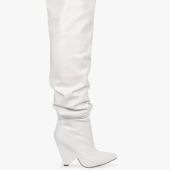 New PrettyLittleThing White Wedge Heel Slouch Thigh High Boot - Picture 2 of 6